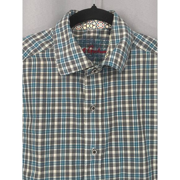 Robert Graham Shirt Mens Medium Blue Gray Plaid Long Sleeve Button Flip Cuffs - Picture 5 of 15